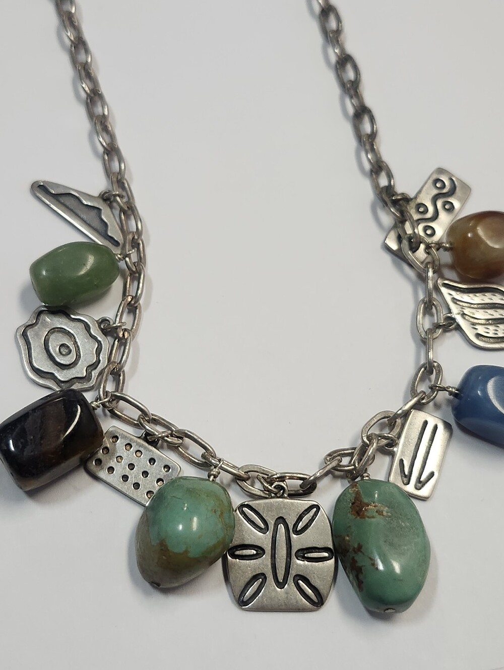 RARE Jay King Sterling Silver Assorted Gemstone Charm Necklace